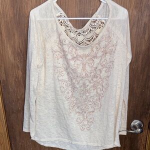 Maurices Beige Lace Detail Long Sleeve Top